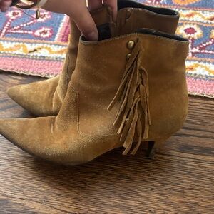 Saint Laurent Suede Fringe Ankle Boots - Brown